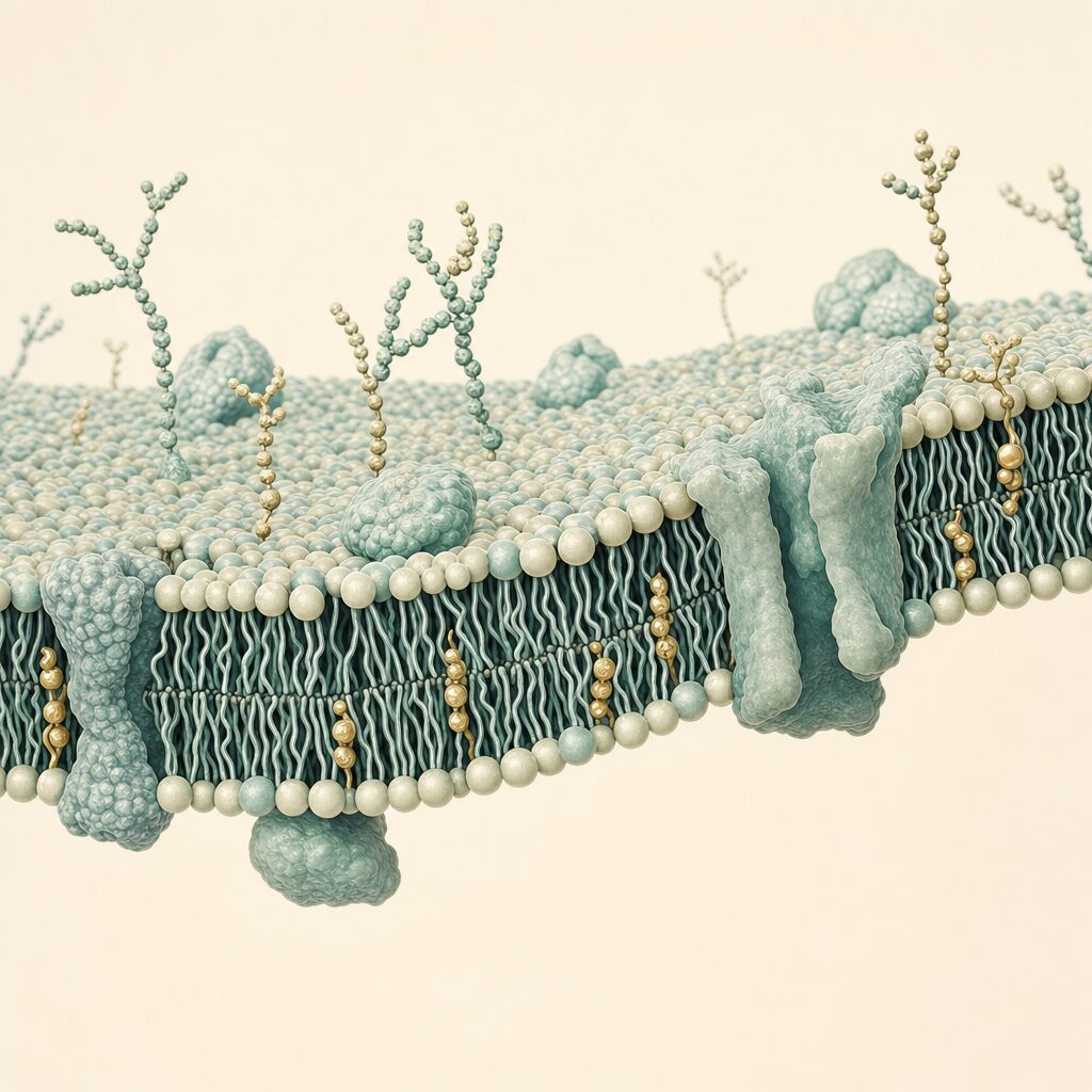 Editorial illustration of a cell membrane, no text